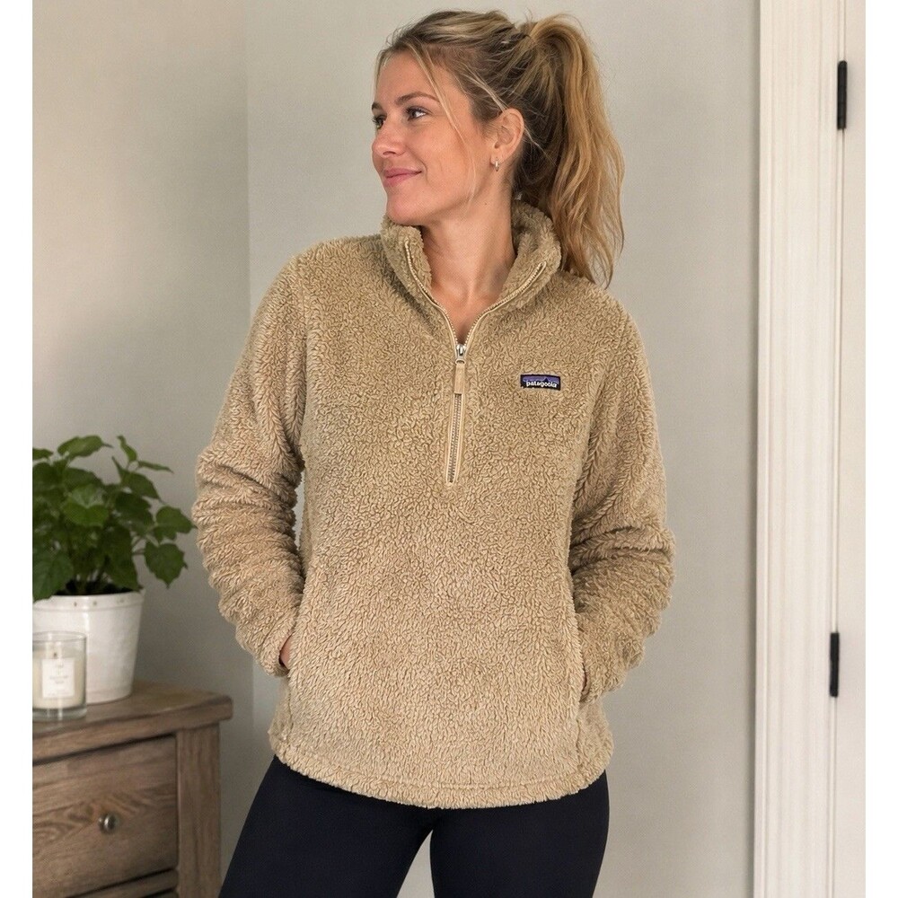 Patagonia Los Gatos Fleece Pullover Womens M Beige Tan 1/4 Zip High Pile Sherpa